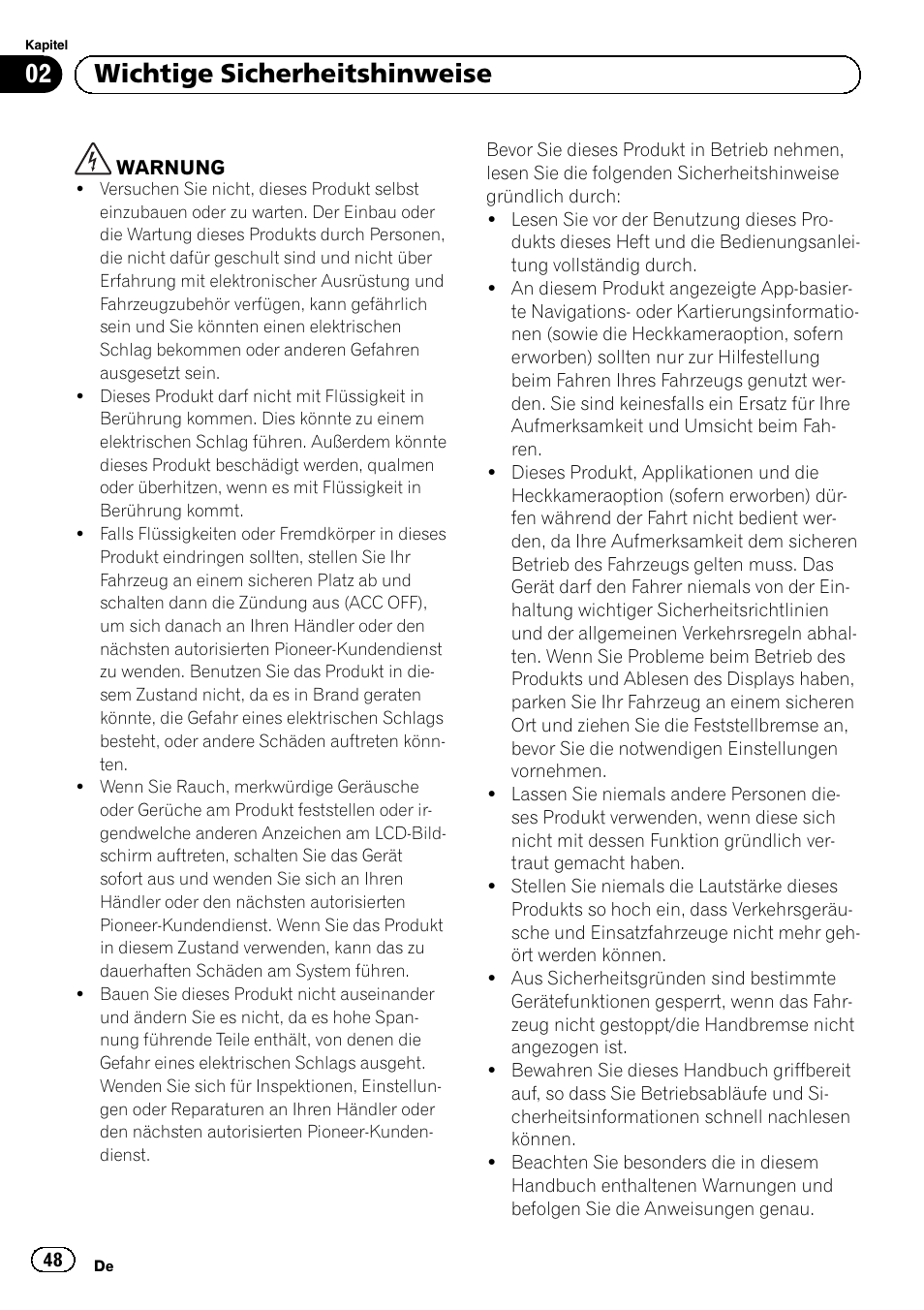 Wichtige sicherheitshinweise, 02 wichtige sicherheitshinweise | Pioneer SPH-DA01 User Manual | Page 48 / 80