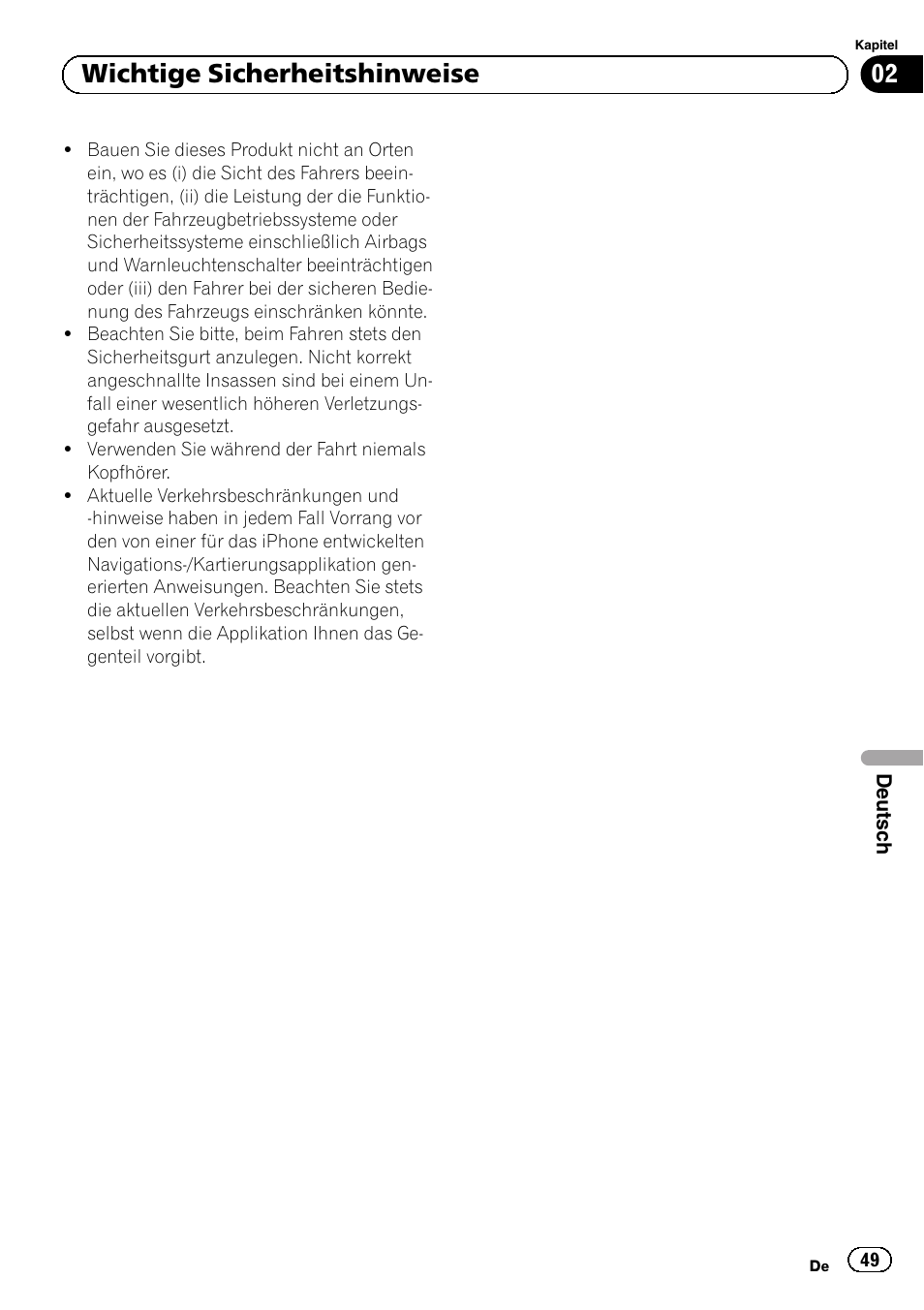 02 wichtige sicherheitshinweise | Pioneer SPH-DA01 User Manual | Page 49 / 80