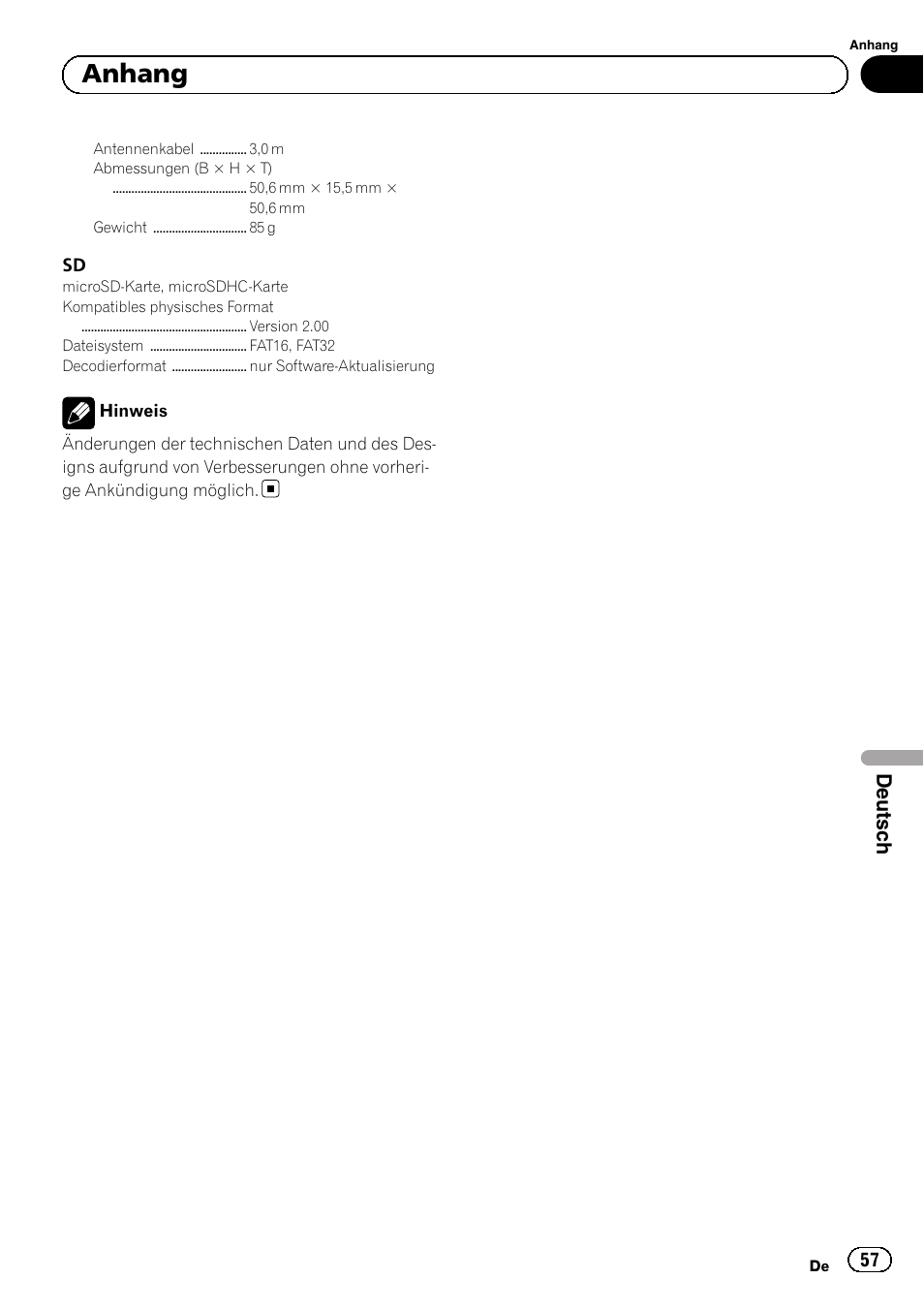 Anhang, Deutsch | Pioneer SPH-DA01 User Manual | Page 57 / 80