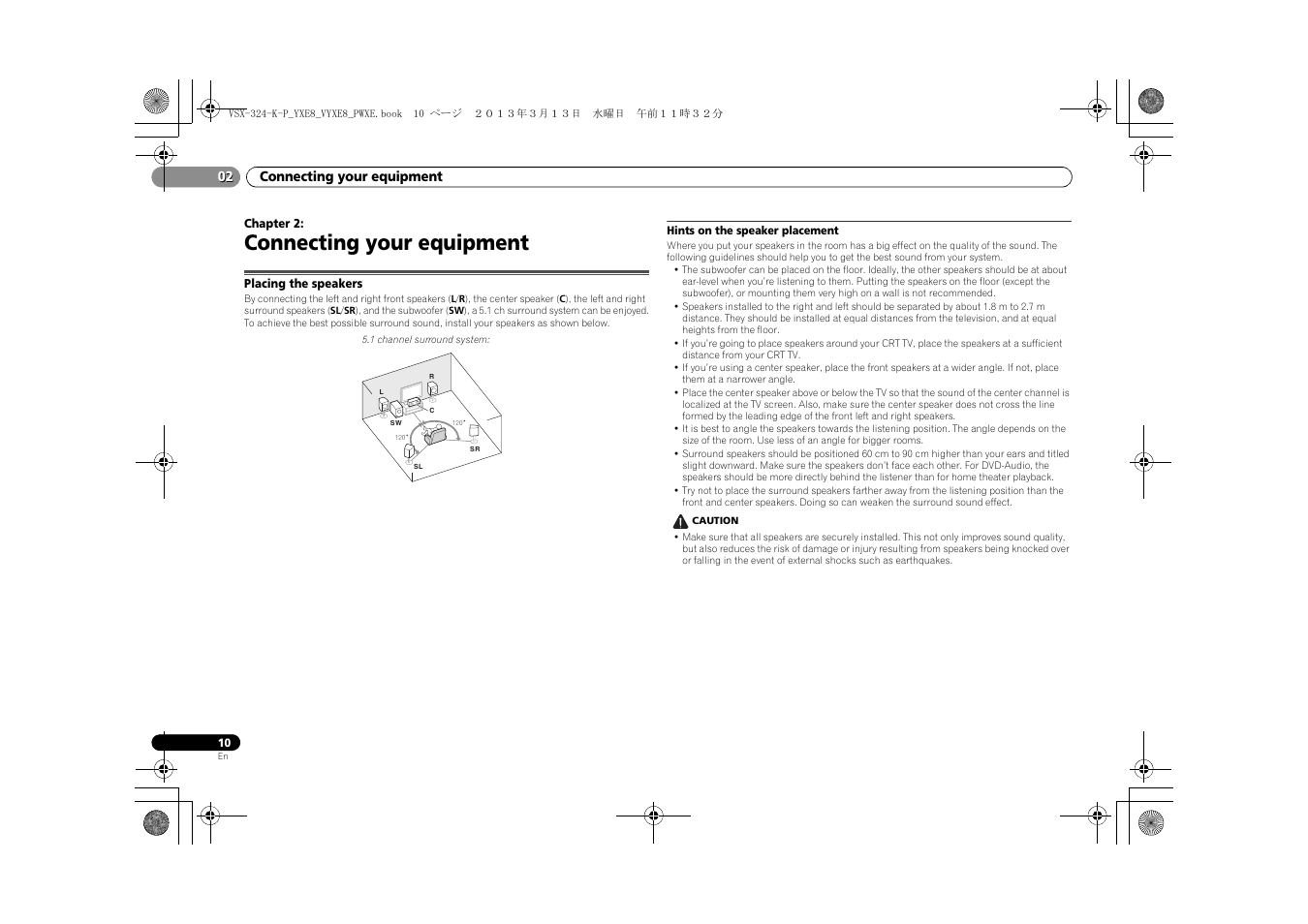 02 connecting your equipment, Placing the speakers, Hints on the speaker placement | Connecting your equipment | Pioneer HTP-072 User Manual | Page 10 / 38