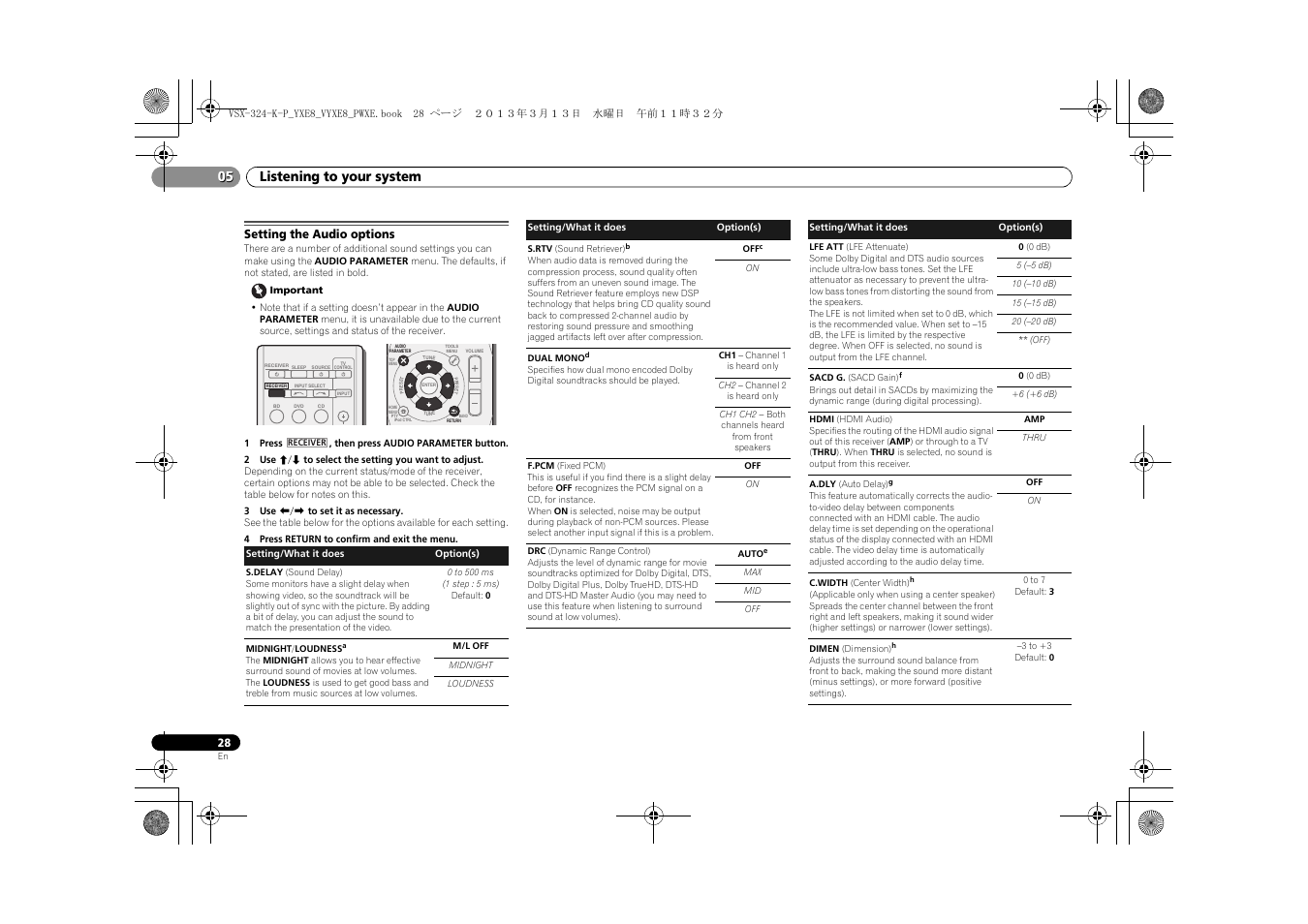 Setting the audio options, 05 listening to your system | Pioneer HTP-072 User Manual | Page 28 / 38