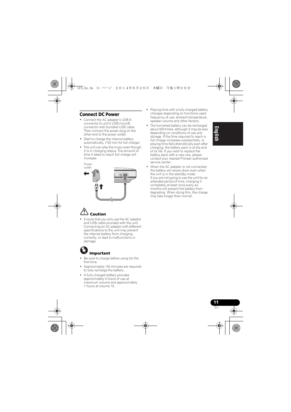 Connect dc power, English français español | Pioneer XW-LF3-K User Manual | Page 11 / 92