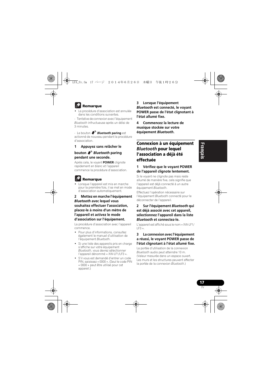 Effectuée, English français español | Pioneer XW-LF3-K User Manual | Page 45 / 92