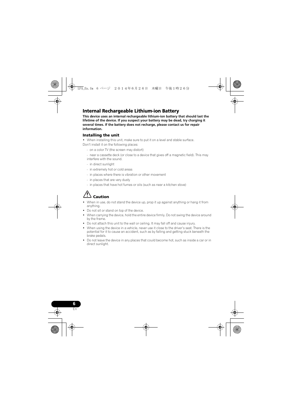 Internal rechargeable lithium-ion battery | Pioneer XW-LF3-K User Manual | Page 6 / 92