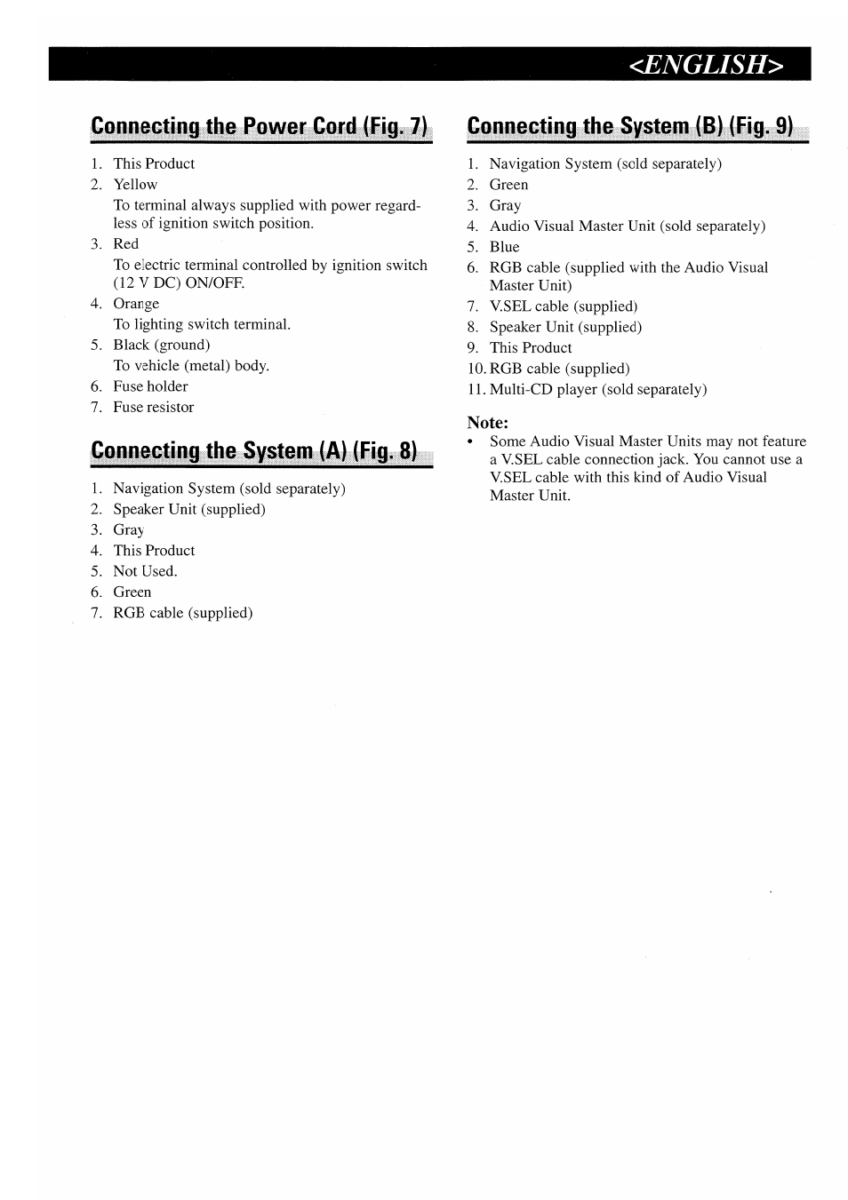 English, Connecting the system (a) (fig. 8) | Pioneer AVX-7000 User Manual | Page 13 / 25