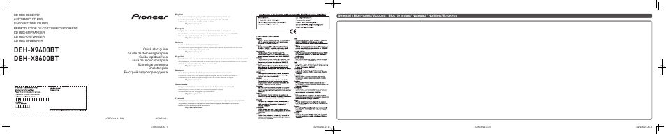 Pioneer DEH-X9600BT User Manual | 8 pages