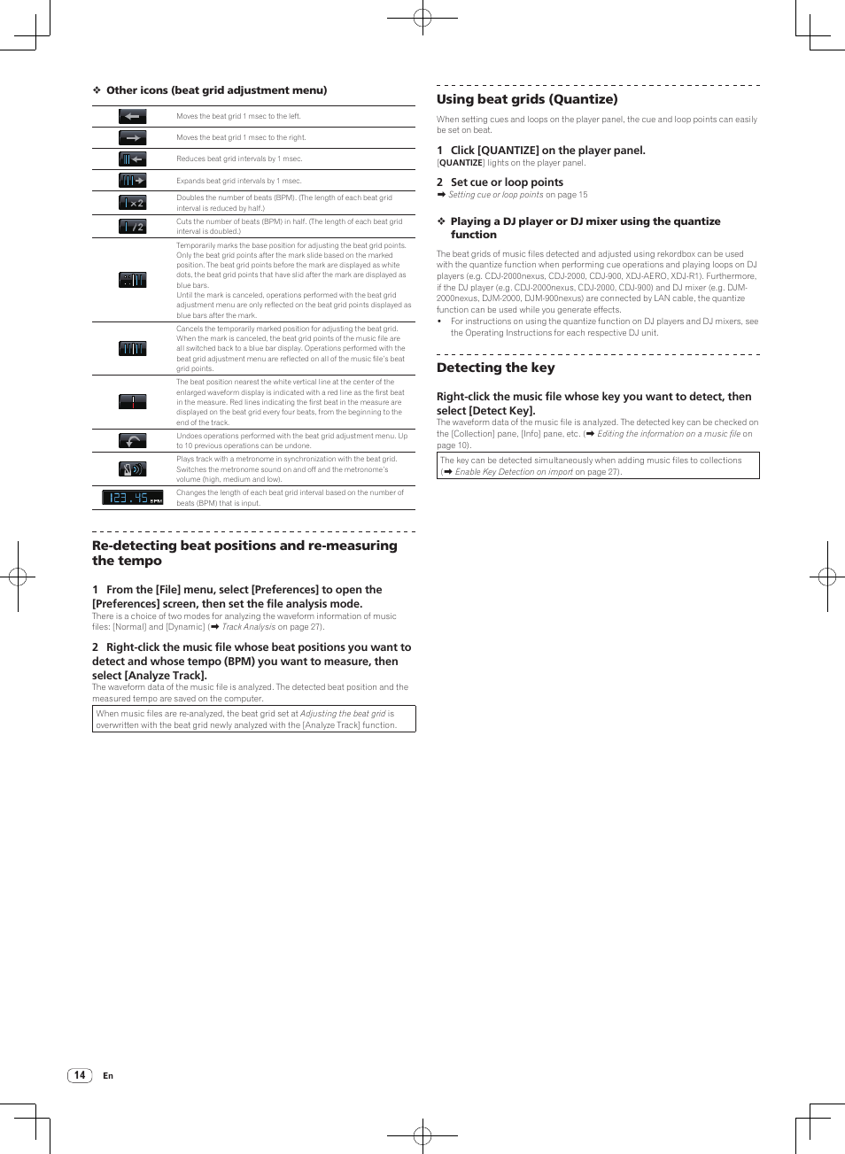 Using beat grids (quantize), Detecting the key | Pioneer DJM-2000NXS User Manual | Page 14 / 31