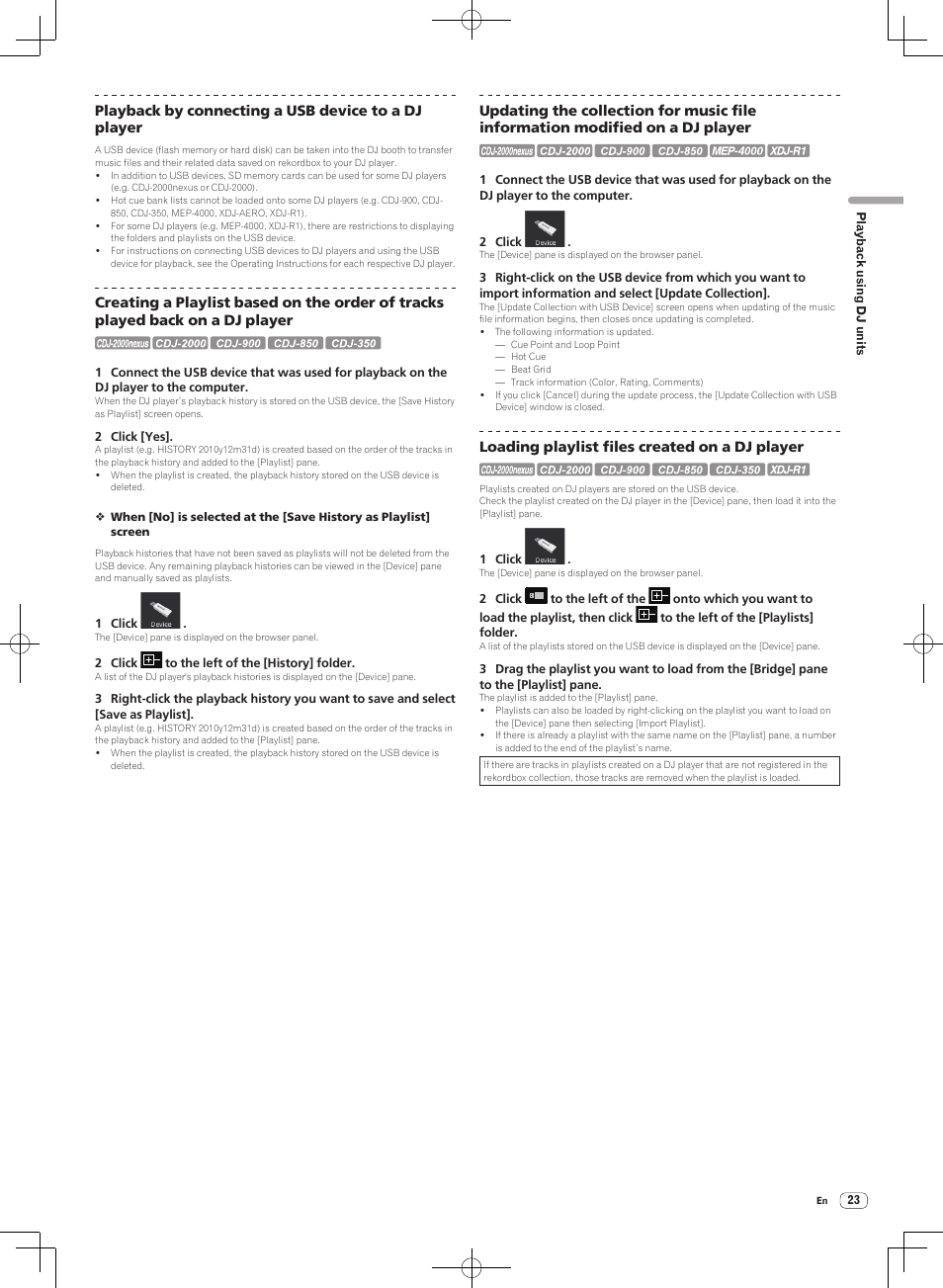 Playback by connecting a usb device to a dj player, Loading playlist files created on a dj player | Pioneer DJM-2000NXS User Manual | Page 23 / 31