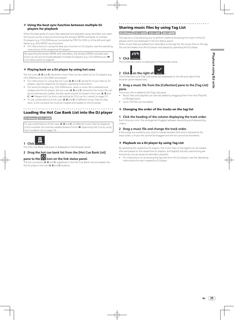 Loading the hot cue bank list into the dj player, Sharing music files by using tag list | Pioneer DJM-2000NXS User Manual | Page 25 / 31