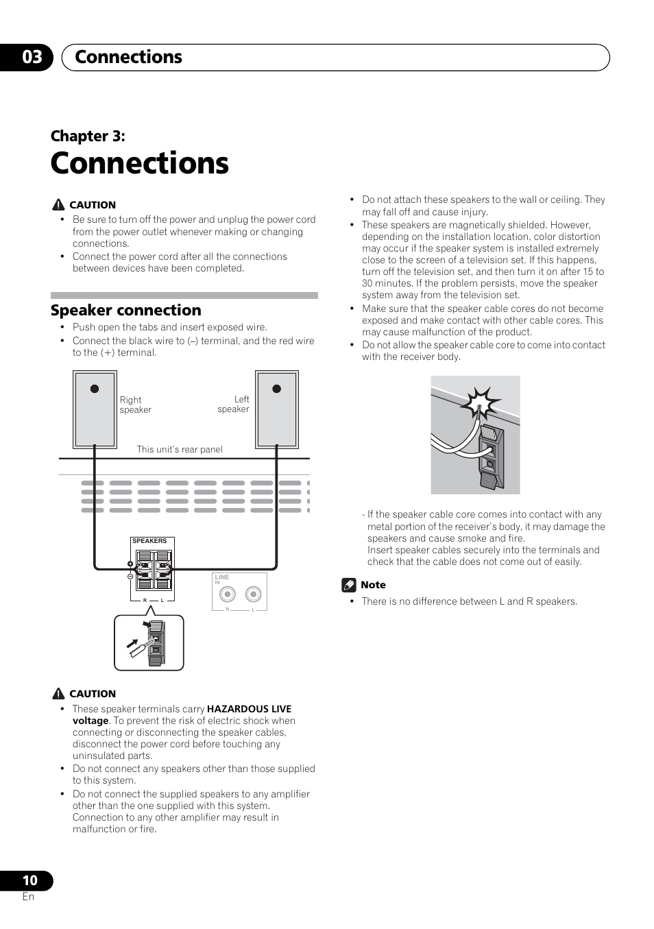 03 connections, Speaker connection, Connections | Connections 03, Chapter 3 | Pioneer X-HM21-K User Manual | Page 10 / 228