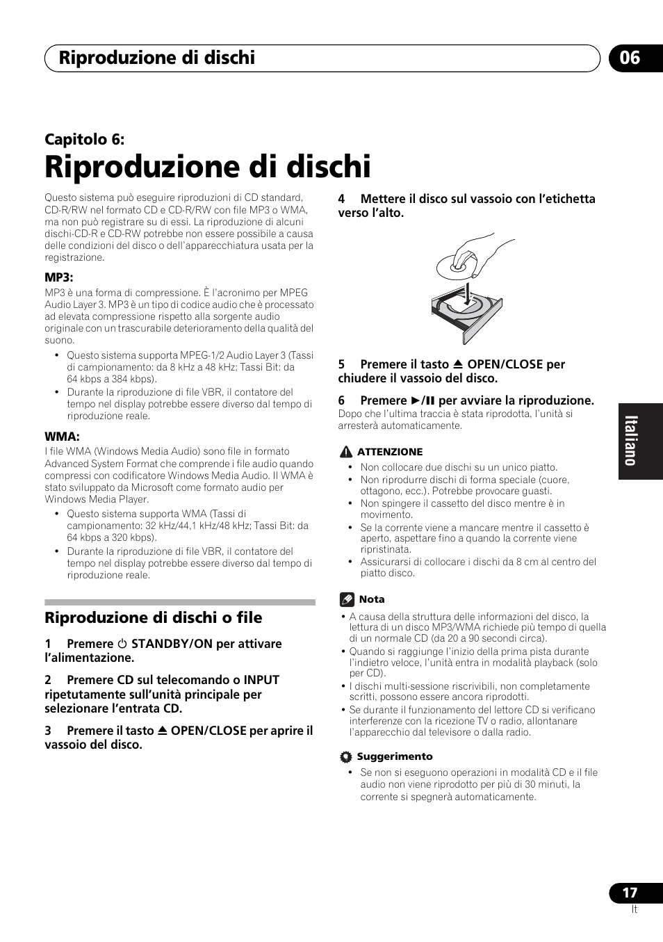 06 riproduzione di dischi, Riproduzione di dischi o file, Riproduzione di dischi | Riproduzione di dischi 06, Capitolo 6 | Pioneer X-HM21-K User Manual | Page 113 / 228