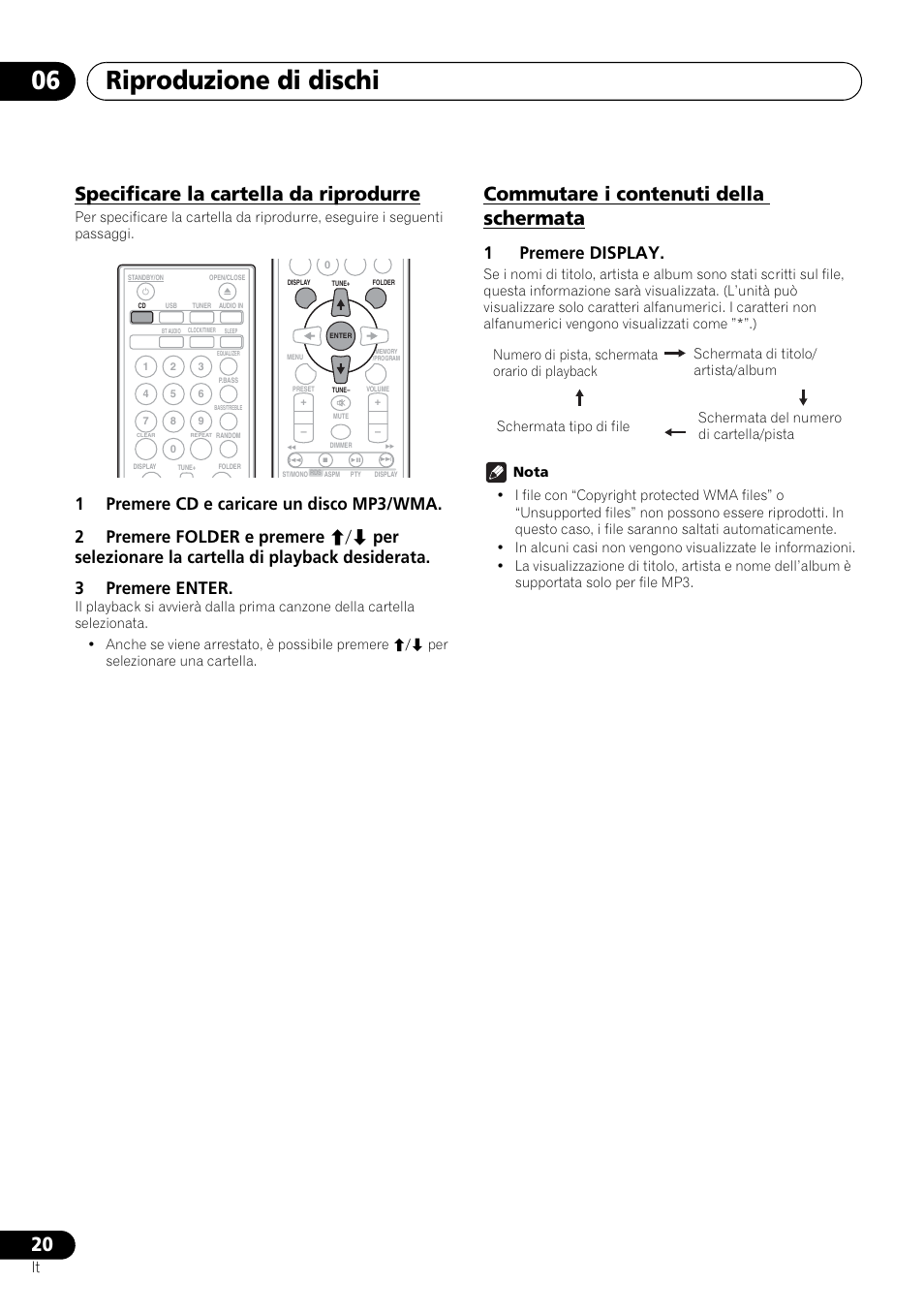 Riproduzione di dischi 06, Specificare la cartella da riprodurre, Commutare i contenuti della schermata | 1premere display | Pioneer X-HM21-K User Manual | Page 116 / 228