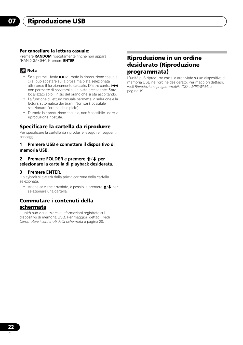Riproduzione usb 07, Specificare la cartella da riprodurre, Commutare i contenuti della schermata | Pioneer X-HM21-K User Manual | Page 118 / 228