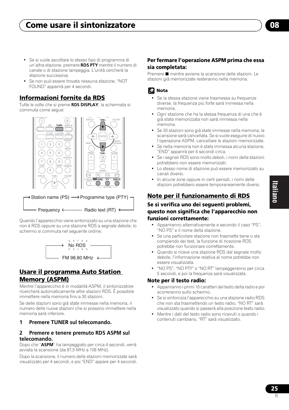 Come usare il sintonizzatore 08, Informazioni fornite da rds | Pioneer X-HM21-K User Manual | Page 121 / 228