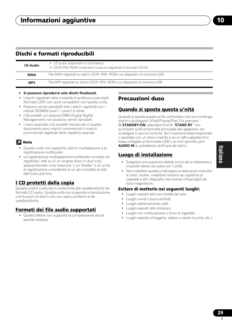 Dischi e formati riproducibili, Precauzioni duso, Informazioni aggiuntive 10 | Pioneer X-HM21-K User Manual | Page 125 / 228