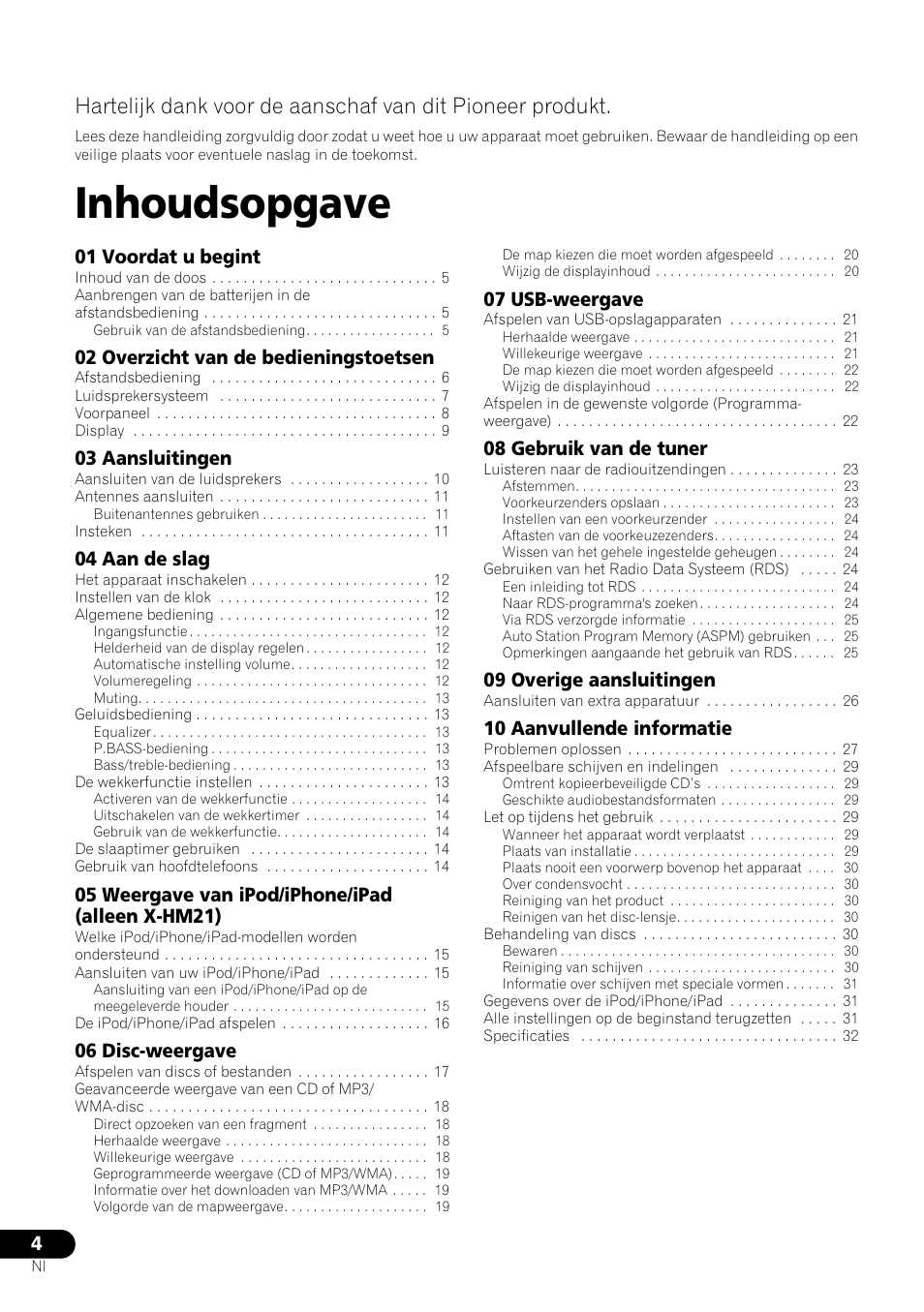 Handleiding, Inhoudsopgave | Pioneer X-HM21-K User Manual | Page 132 / 228