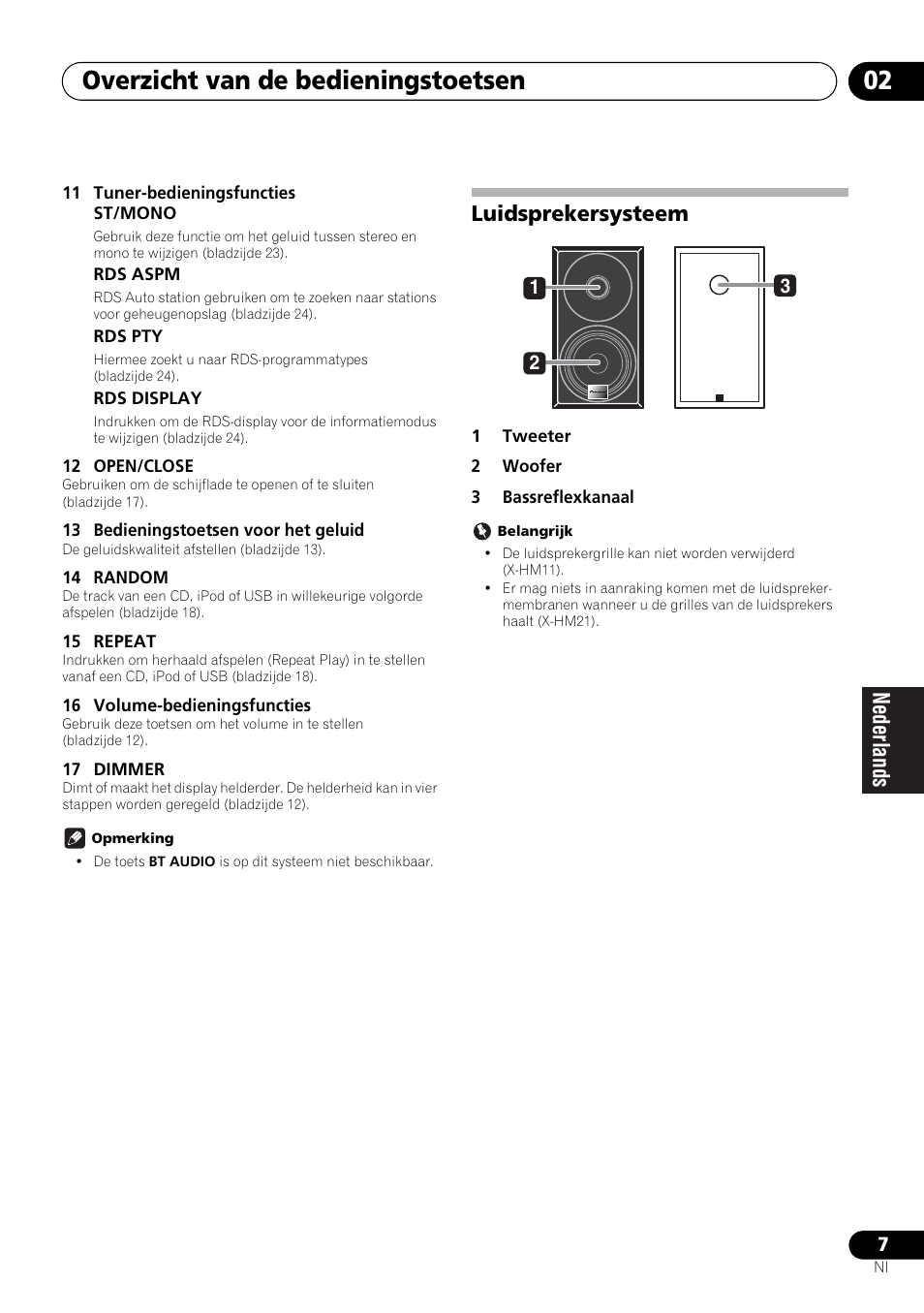 Luidsprekersysteem, Overzicht van de bedieningstoetsen 02 | Pioneer X-HM21-K User Manual | Page 135 / 228