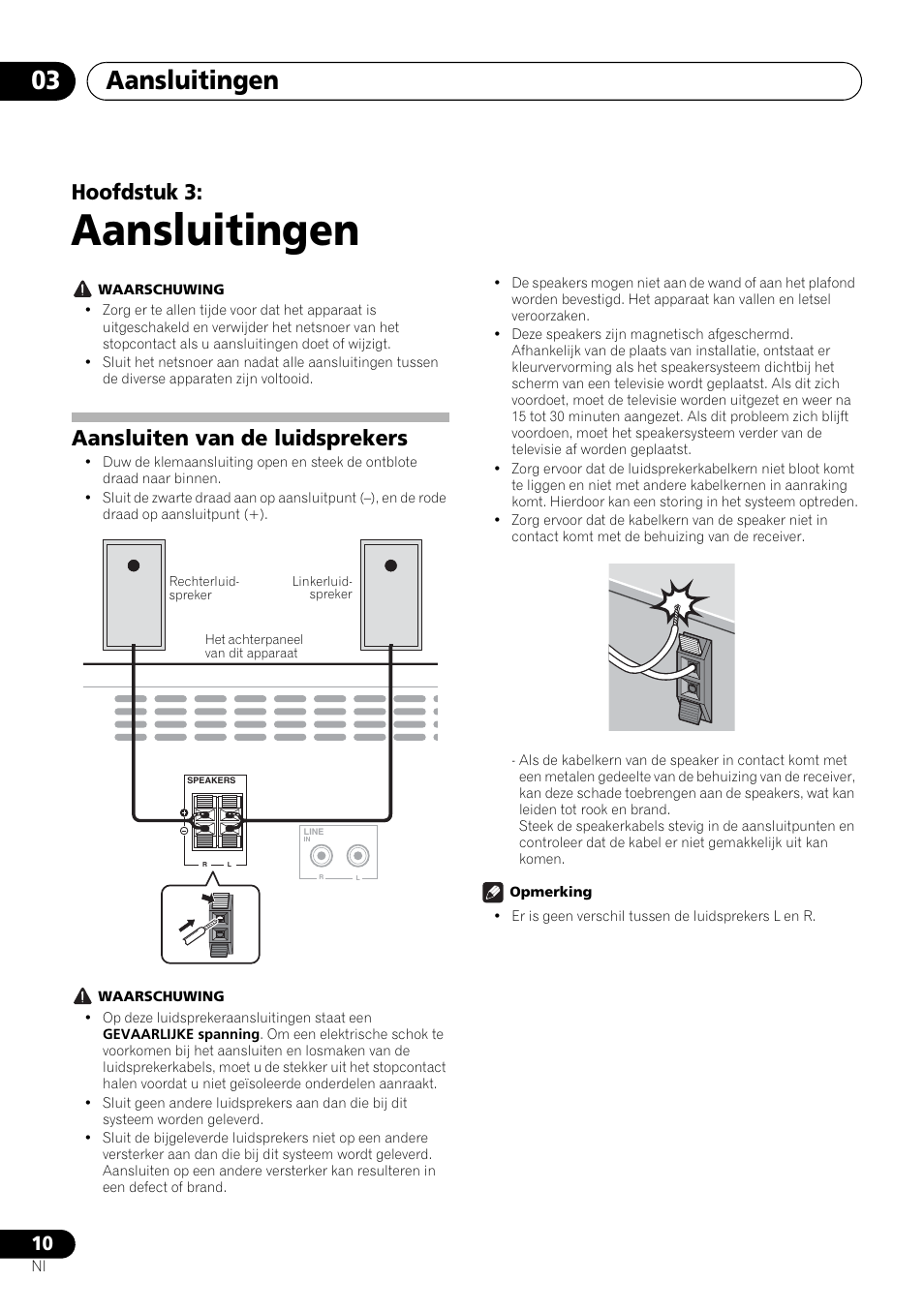 03 aansluitingen, Aansluiten van de luidsprekers, Aansluitingen | Aansluitingen 03, Hoofdstuk 3 | Pioneer X-HM21-K User Manual | Page 138 / 228