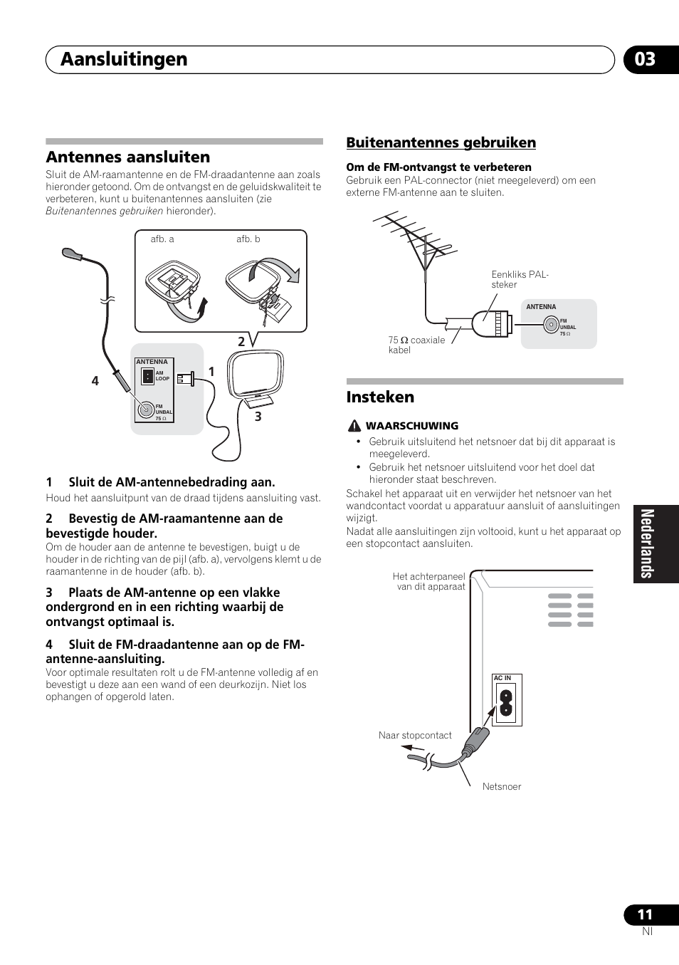 Antennes aansluiten, Buitenantennes gebruiken, Insteken | Aansluitingen 03 | Pioneer X-HM21-K User Manual | Page 139 / 228