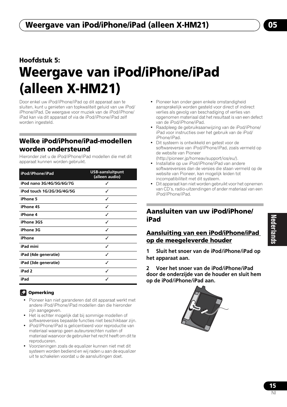 05 weergave van ipod/iphone/ipad (alleen x-hm21), Weergave van ipod/iphone/ipad (alleen x-hm21), Weergave van ipod/iphone/ipad (alleen x-hm21) 05 | Hoofdstuk 5, Welke ipod/iphone/ipad-modellen worden ondersteund, Aansluiten van uw ipod/iphone/ ipad | Pioneer X-HM21-K User Manual | Page 143 / 228