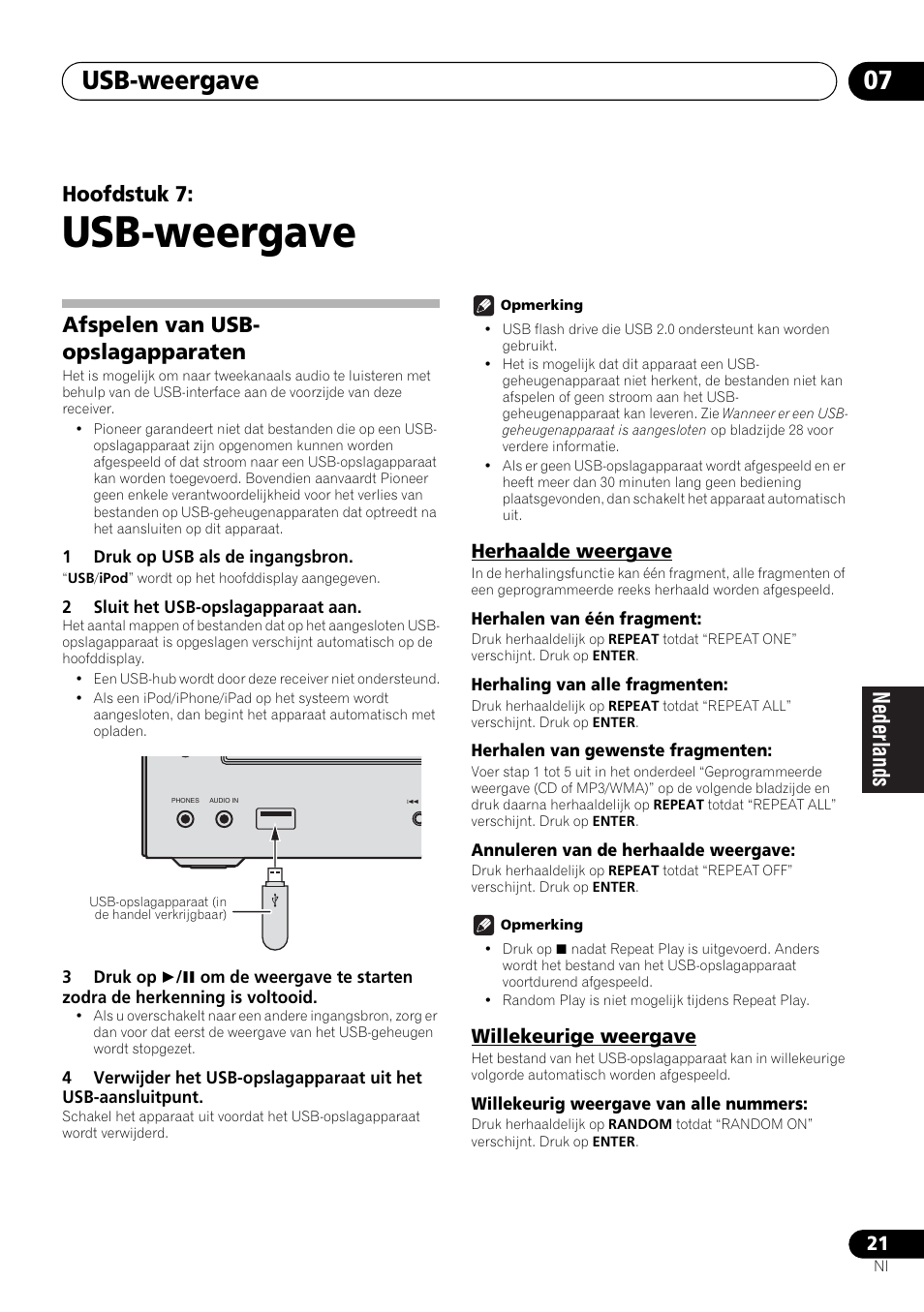 07 usb-weergave, Afspelen van usb-opslagapparaten, Herhaalde weergave willekeurige weergave | Usb-weergave, Usb-weergave 07, Hoofdstuk 7, Afspelen van usb- opslagapparaten, Herhaalde weergave, Willekeurige weergave | Pioneer X-HM21-K User Manual | Page 149 / 228