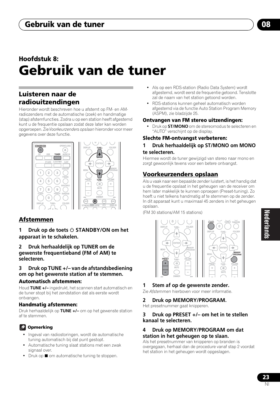 08 gebruik van de tuner, Luisteren naar de radiouitzendingen, Afstemmen voorkeurzenders opslaan | Gebruik van de tuner, Gebruik van de tuner 08, Hoofdstuk 8, Afstemmen, Voorkeurzenders opslaan, Handmatig afstemmen, Ontvangen van fm stereo uitzendingen | Pioneer X-HM21-K User Manual | Page 151 / 228