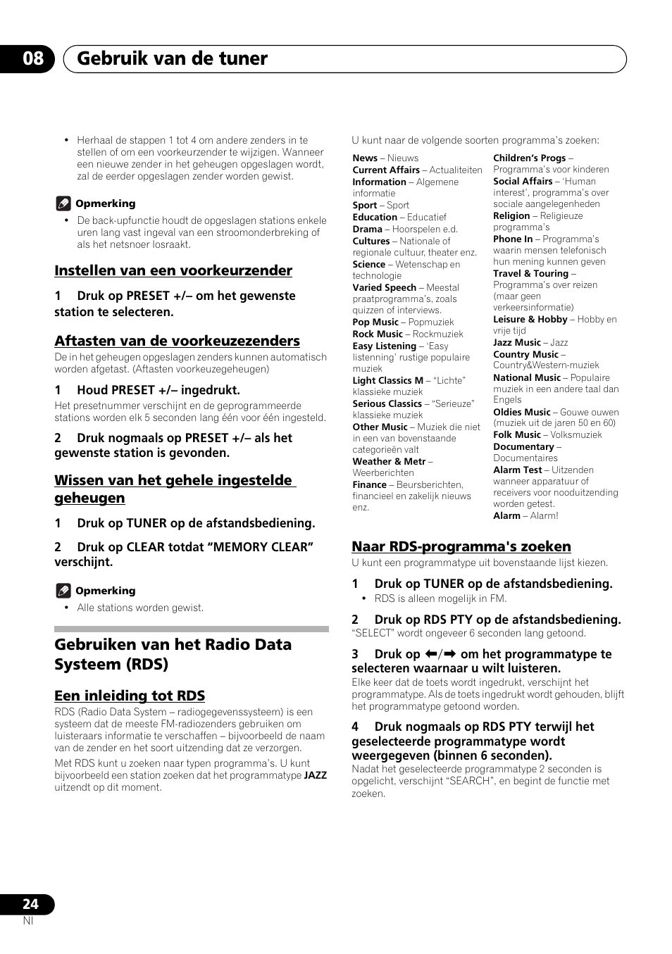 Gebruiken van het radio data systeem (rds), Een inleiding tot rds naar rds-programma's zoeken, Gebruik van de tuner 08 | Pioneer X-HM21-K User Manual | Page 152 / 228