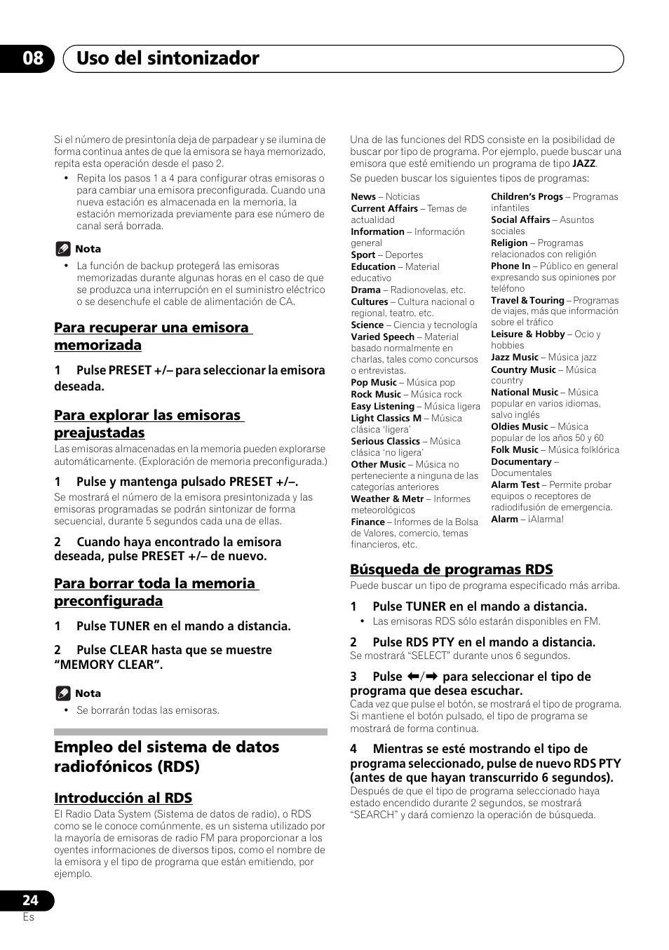 Empleo del sistema de datos radiofónicos (rds), Introducción al rds búsqueda de programas rds, Uso del sintonizador 08 | Pioneer X-HM21-K User Manual | Page 184 / 228