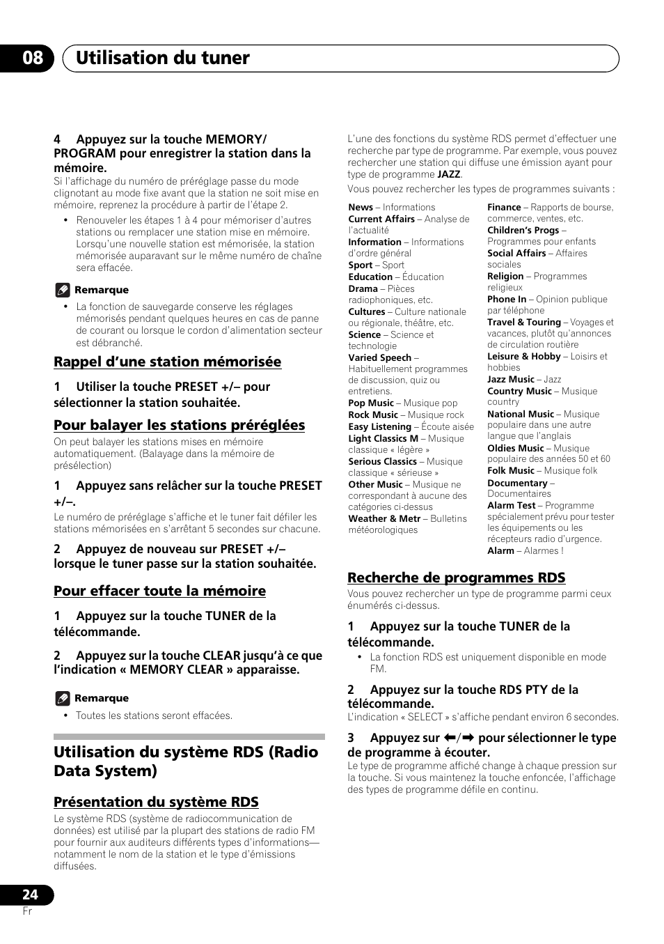 Utilisation du système rds (radio data system), Utilisation du tuner 08 | Pioneer X-HM21-K User Manual | Page 56 / 228