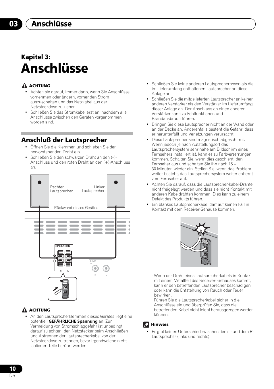 03 anschlüsse, Anschluß der lautsprecher, Anschlüsse | Anschlüsse 03, Kapitel 3 | Pioneer X-HM21-K User Manual | Page 74 / 228