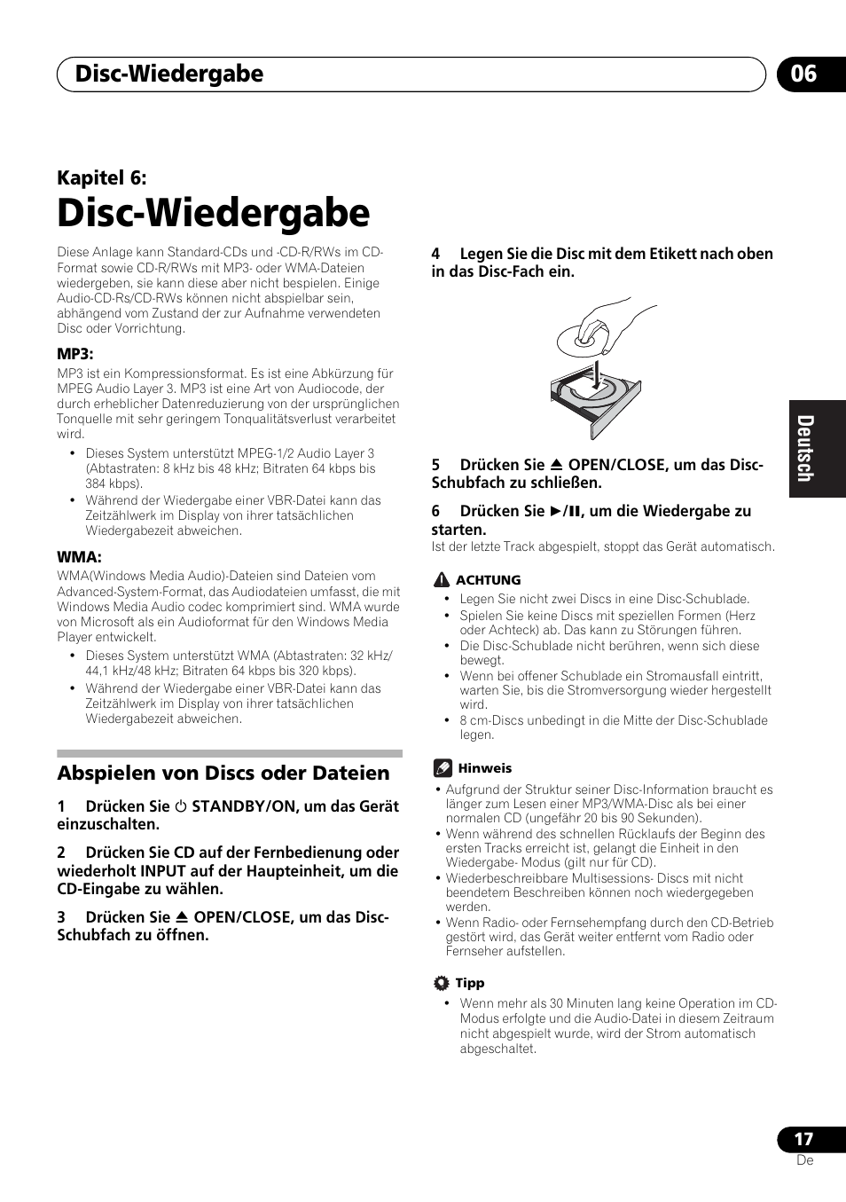 06 disc-wiedergabe, Abspielen von discs oder dateien, Disc-wiedergabe | Disc-wiedergabe 06, Kapitel 6 | Pioneer X-HM21-K User Manual | Page 81 / 228