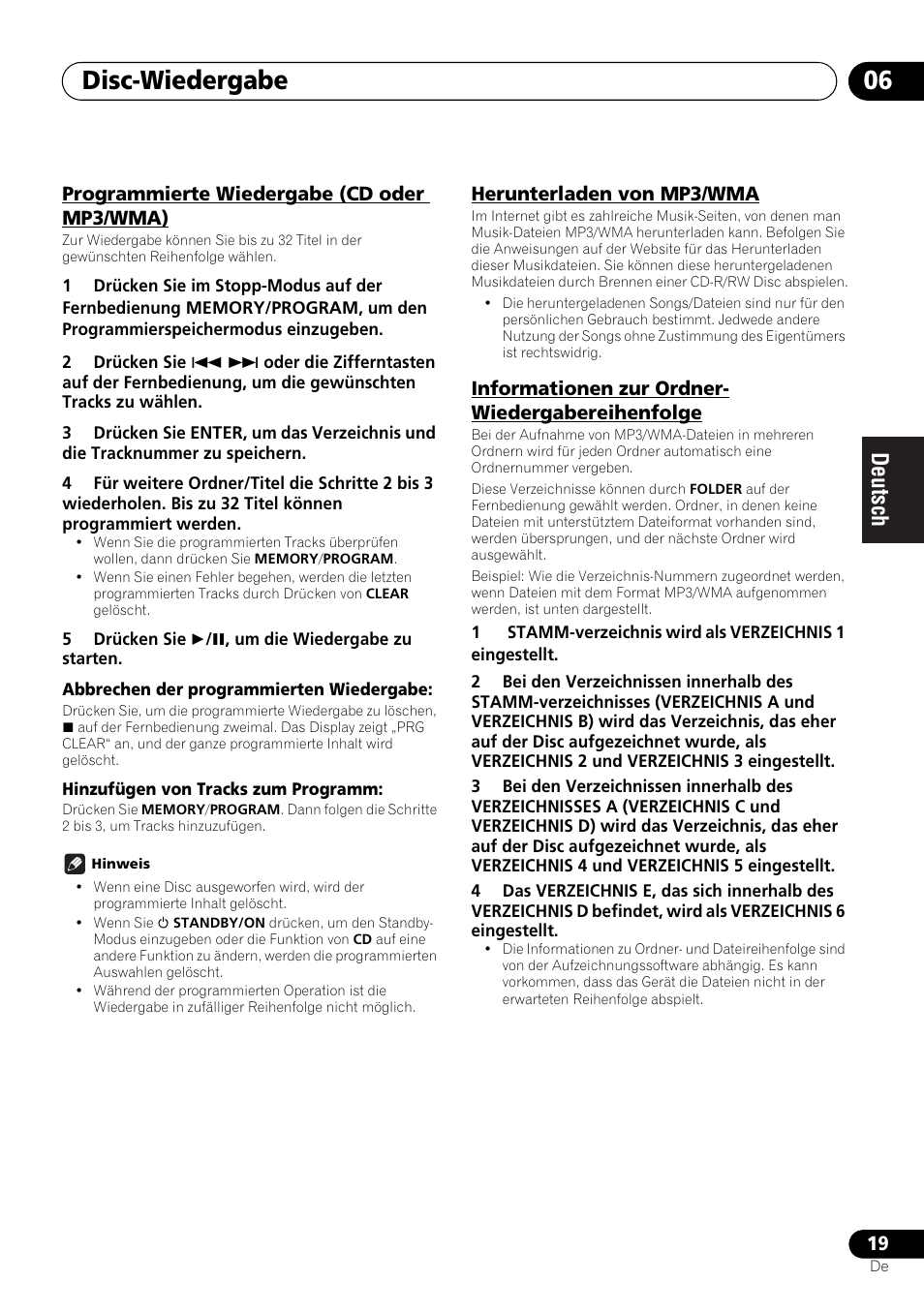 Programmierte wiedergabe (cd oder mp3/wma), Disc-wiedergabe 06 | Pioneer X-HM21-K User Manual | Page 83 / 228