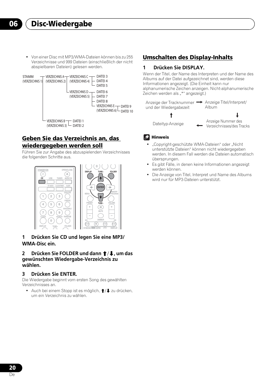Disc-wiedergabe 06, Umschalten des display-inhalts, 1drücken sie display | Pioneer X-HM21-K User Manual | Page 84 / 228
