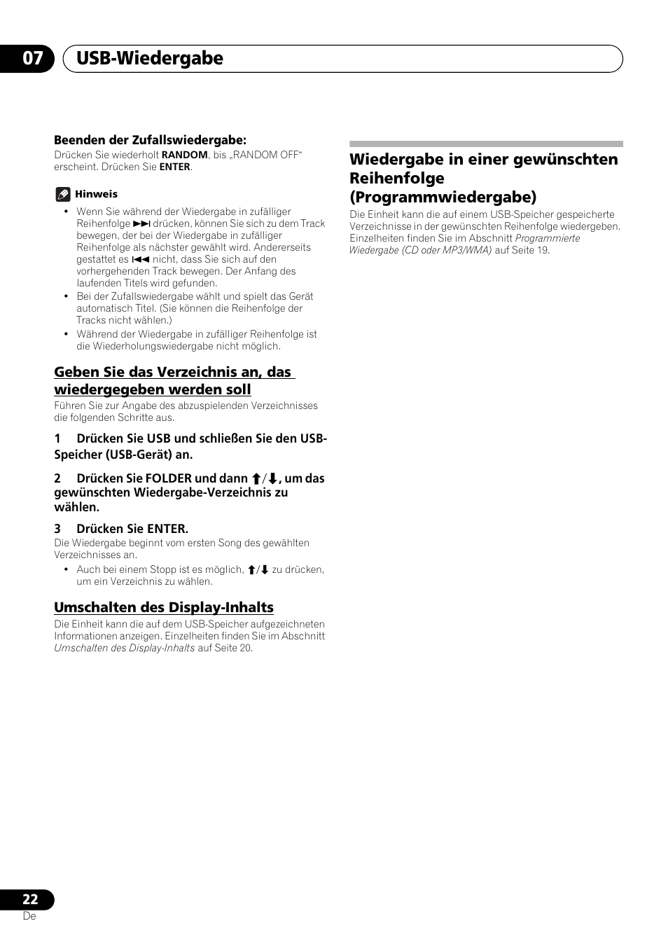 Usb-wiedergabe 07, Umschalten des display-inhalts | Pioneer X-HM21-K User Manual | Page 86 / 228