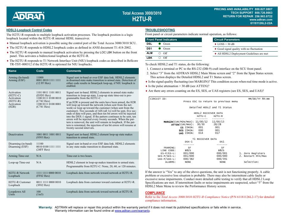 H2tu-r | ADTRAN H2TU-R User Manual | Page 2 / 2