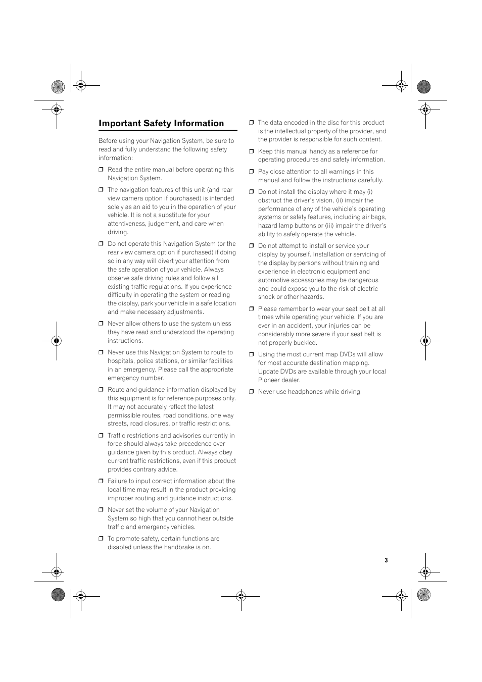 Important safety information | Pioneer AVIC-X1 User Manual | Page 5 / 30