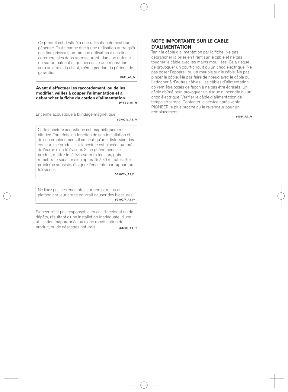 Important, Attention, Avertissement | Précaution de ventilation, Milieu de fonctionnement | Pioneer S-DJ05 User Manual | Page 13 / 72
