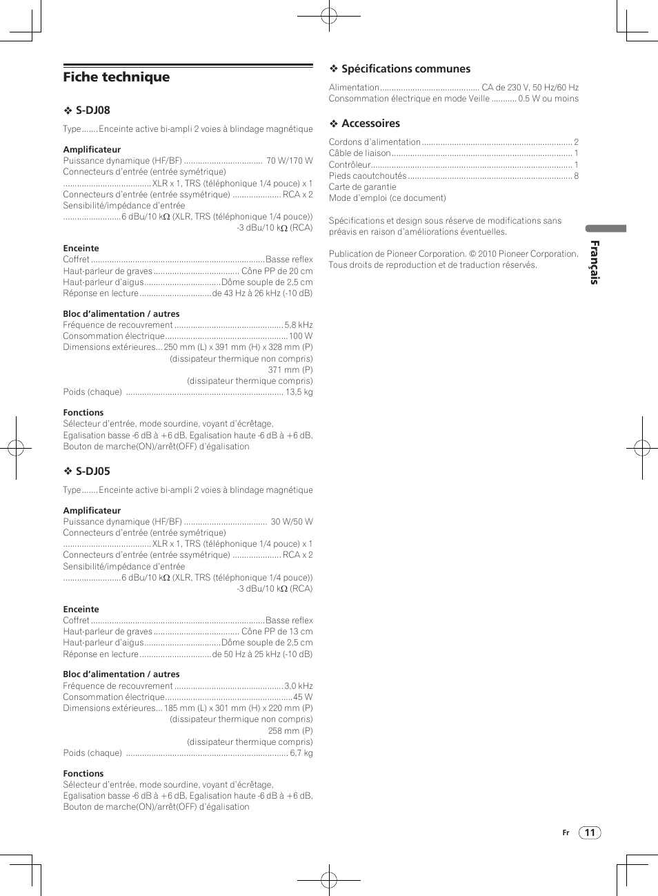 Fiche technique | Pioneer S-DJ05 User Manual | Page 21 / 72