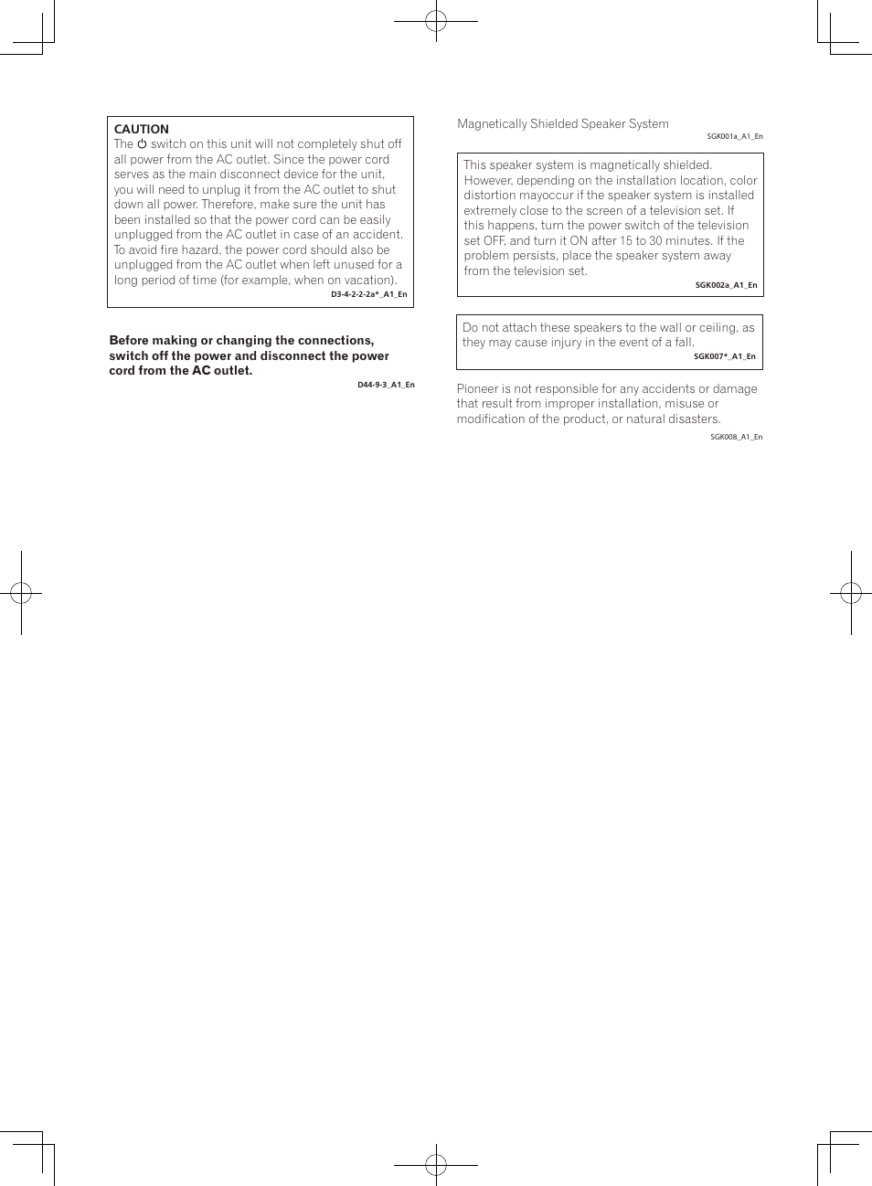 Important, Caution, Warning | Operating environment, Power-cord caution, Ventilation caution | Pioneer S-DJ05 User Manual | Page 3 / 72