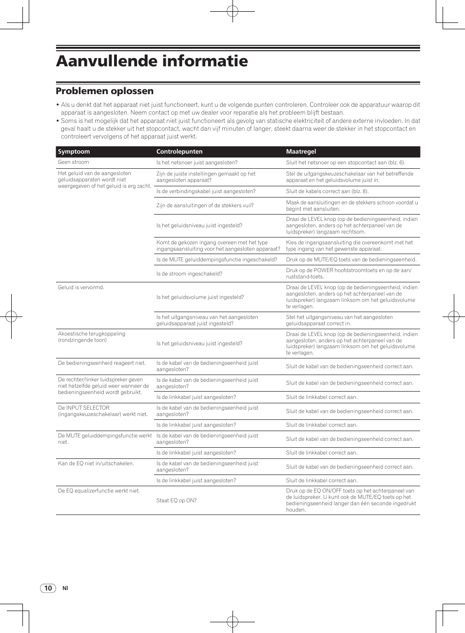 Aanvullende informatie, Problemen oplossen | Pioneer S-DJ05 User Manual | Page 50 / 72