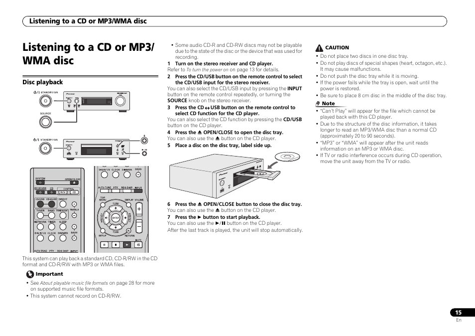 Listening to a cd or mp3/ wma disc, Disc playback, Listening to a cd or mp3/wma disc | Pioneer P1-S User Manual | Page 15 / 30