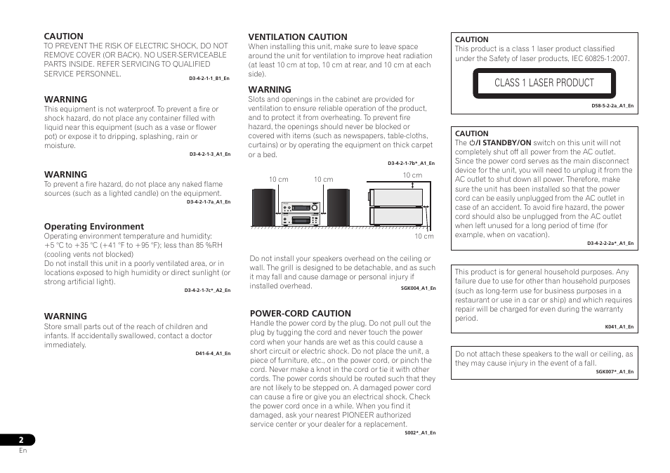 Class 1 laser product | Pioneer P1-S User Manual | Page 2 / 30