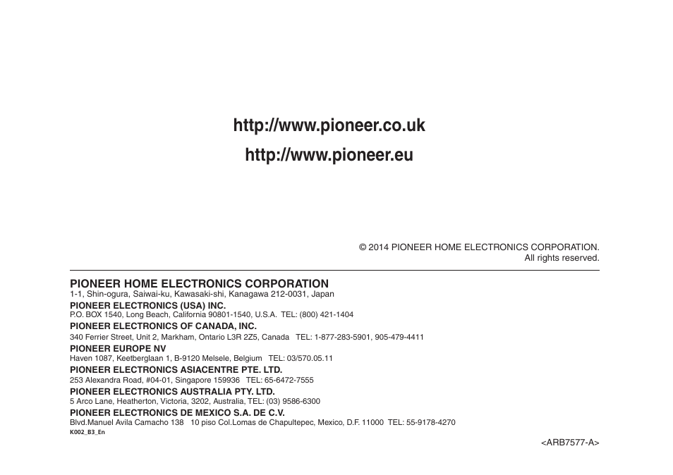 Pioneer P1-S User Manual | Page 30 / 30