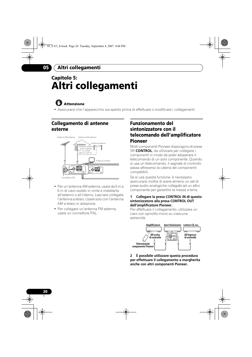 05 altri collegamenti, Collegamento di antenne esterne, Altri collegamenti | Altri collegamenti 05, Capitolo 5 | Pioneer F-F3-J User Manual | Page 108 / 134