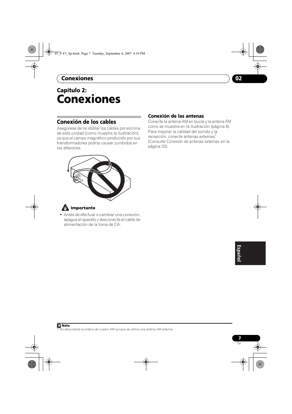 02 conexiones, Conexión de los cables, Conexiones | Conexiones 02, Capítulo 2 | Pioneer F-F3-J User Manual | Page 117 / 134