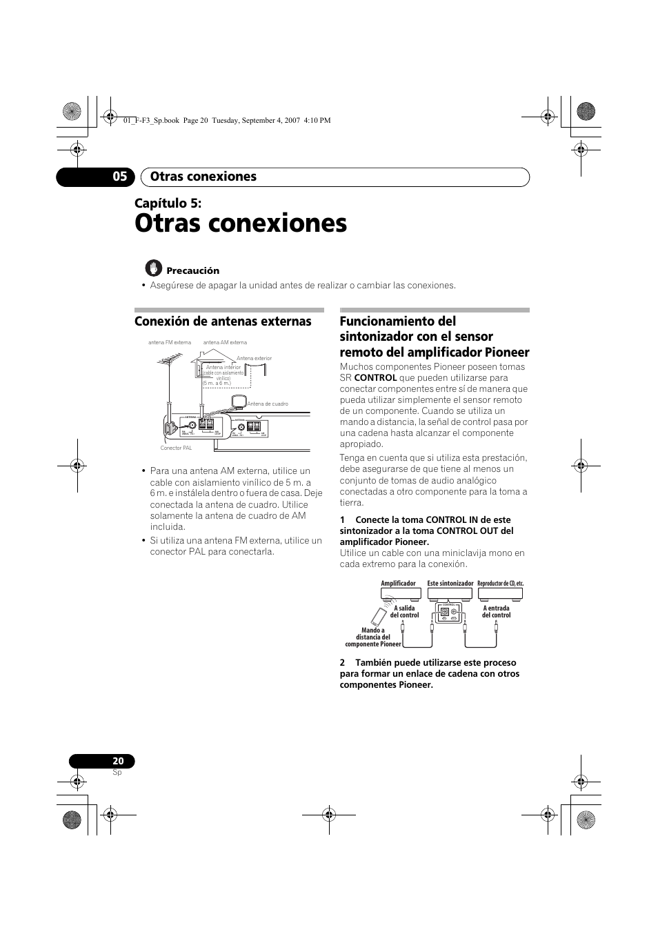 05 otras conexiones, Conexión de antenas externas, Otras conexiones | Otras conexiones 05, Capítulo 5 | Pioneer F-F3-J User Manual | Page 130 / 134