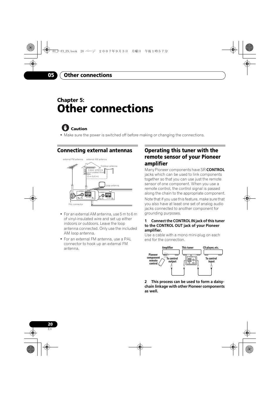 05 other connections, Connecting external antennas, Other connections | Other connections 05, Chapter 5 | Pioneer F-F3-J User Manual | Page 20 / 134