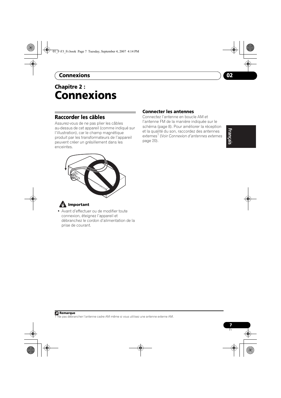 02 connexions, Raccorder les câbles, Connexions | Connexions 02, Chapitre 2 | Pioneer F-F3-J User Manual | Page 29 / 134