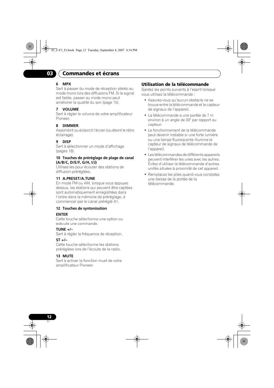 Commandes et écrans 03 | Pioneer F-F3-J User Manual | Page 34 / 134