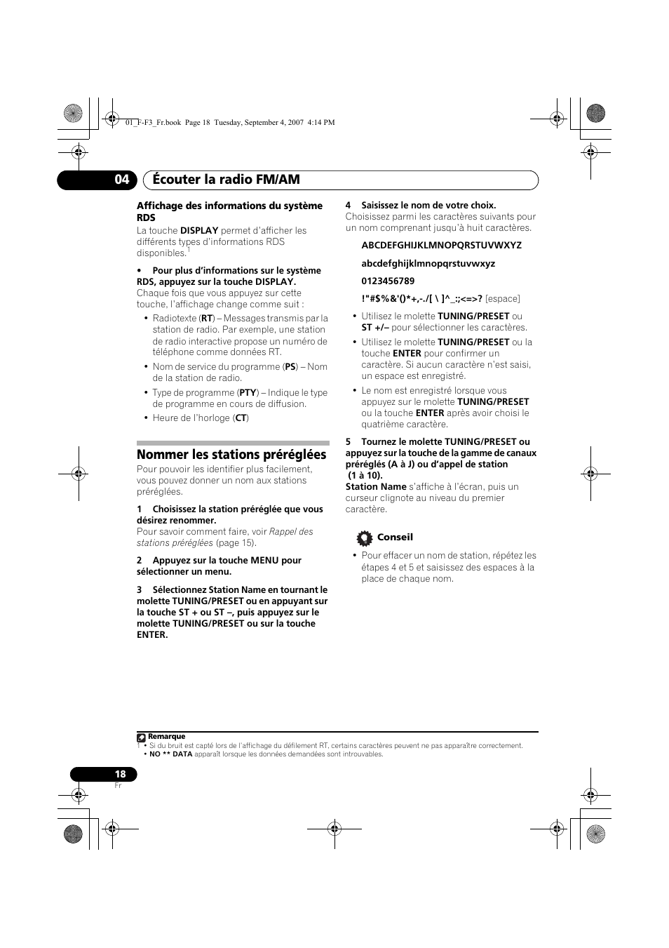 Nommer les stations préréglées, Écouter la radio fm/am 04 | Pioneer F-F3-J User Manual | Page 40 / 134